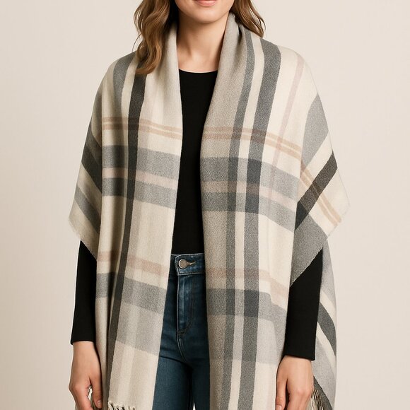 Merona, Extra Large Plaid Scarf/Shawl, White/Pink/Tan - Picture 1 of 9